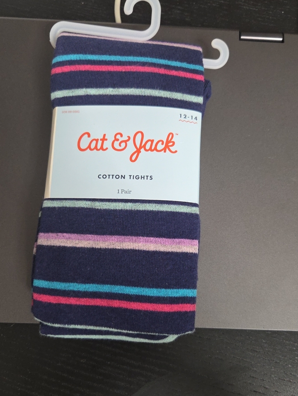 Cat & Jack Navy Tights with Pink, Teal and Purple Stripes
